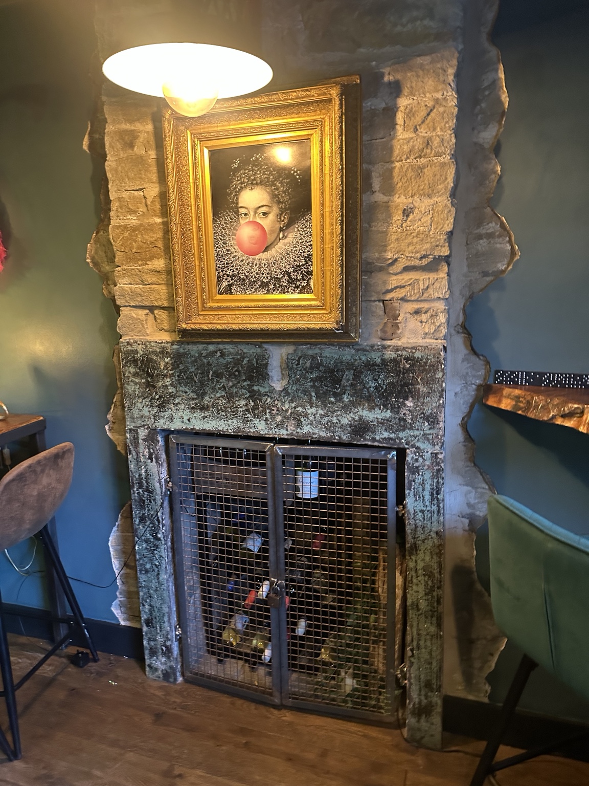The Hideout's quirky fireplace and artwork