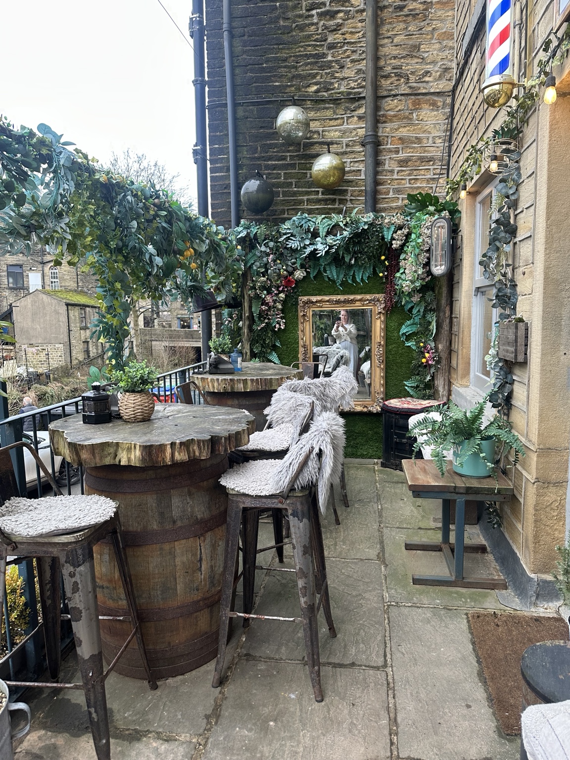 The rustic outdoor terrace at The Hideout